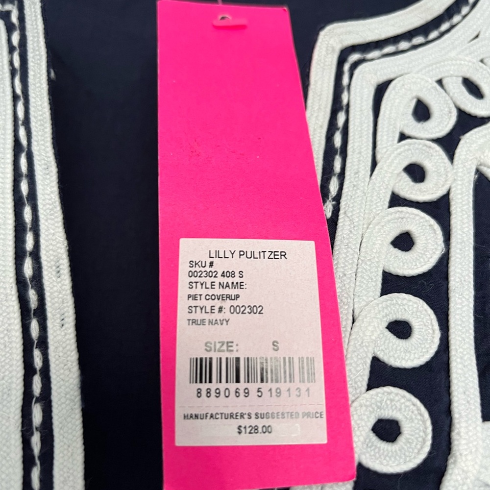 👙🏖️☀️Lilly Pulitzer NWT Size Small Navy Blue embroidered Piet Coverup Dress - Picture 4 of 9
